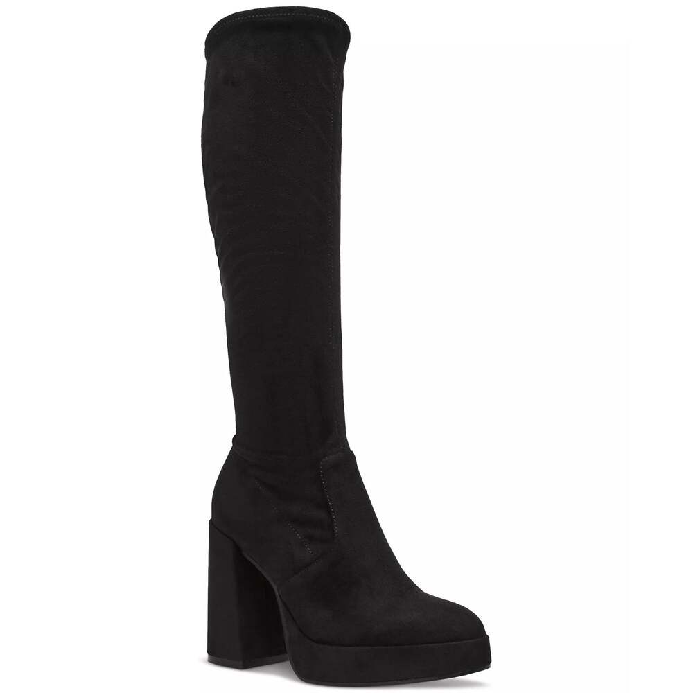 Steve Madden Women Twain Platform Block Heel Boots Size US 9.5M Black Faux Suede